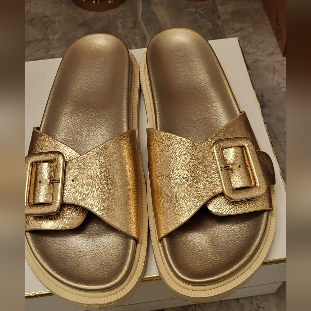 MIA Metallic Gold Slide Sandals - Picture 5 of 8